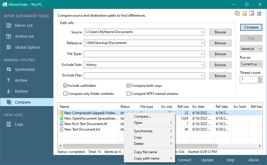 Compare folders