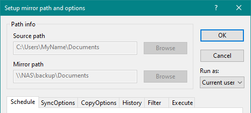 Edit mirror path options